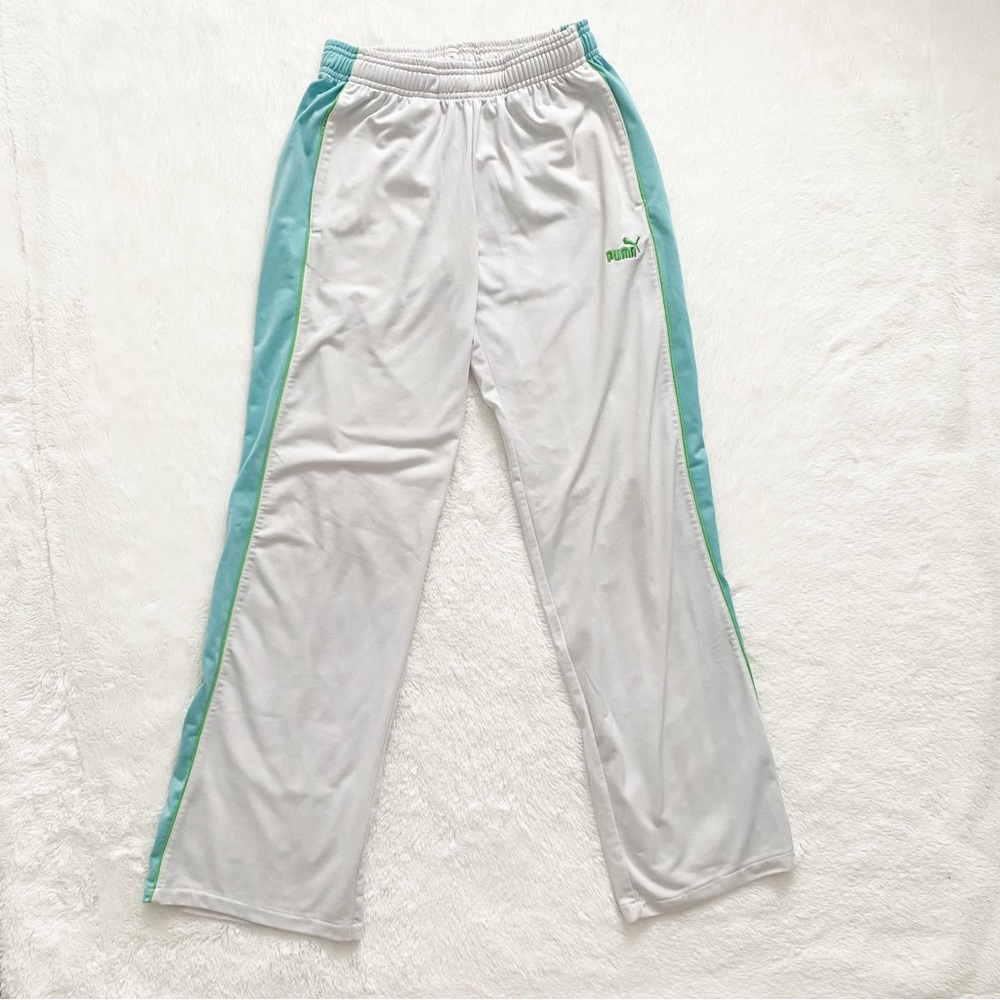 PUMA | White with blue side stripe straight leg pants/sweats